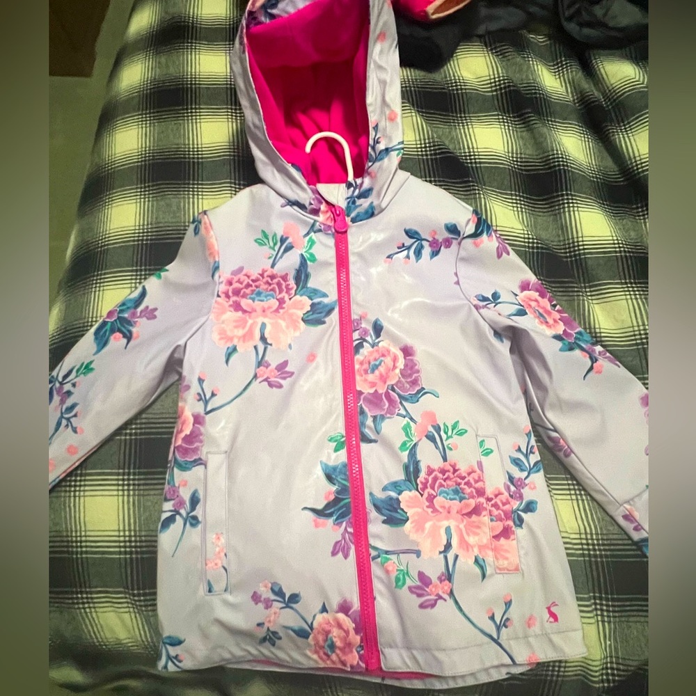 Joules brand purple floral lined raincoat size 6